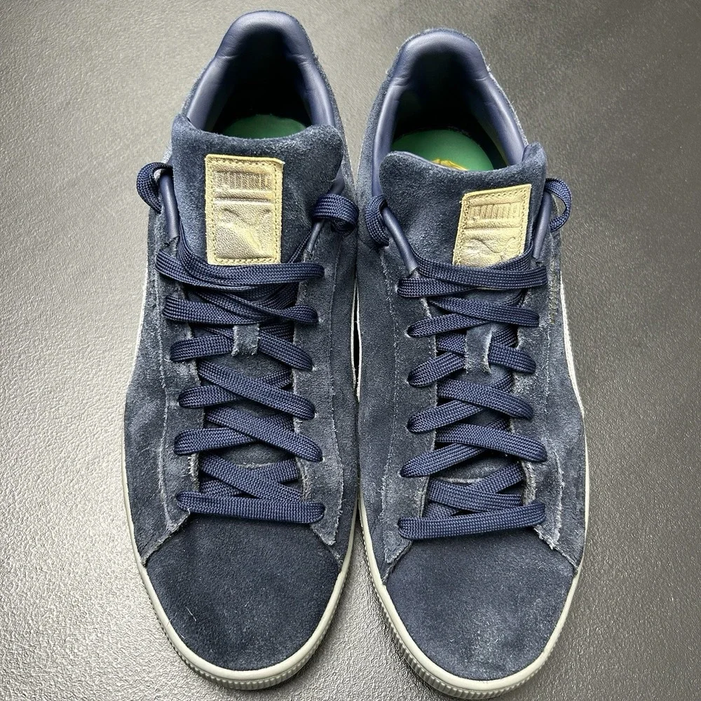 PUMA Suede Men's Size 14 Classic Pastime Navy Blue & White Suede Low Top Lace Up
